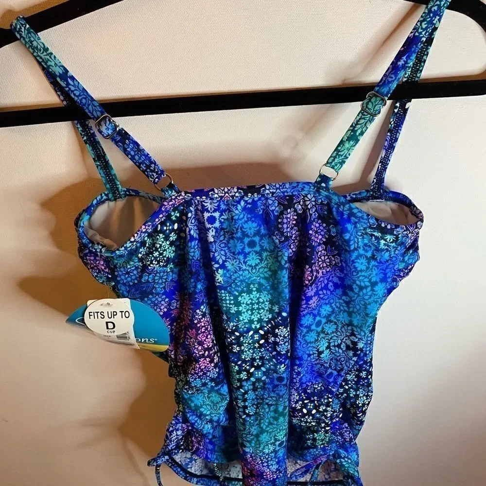 💦Swim solutions printed Ruched  tankini Top blue - Picture 4 of 7